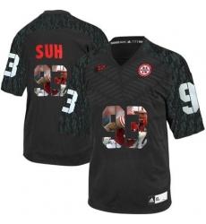 Nebraska Cornhuskers #93 Ndamukong Suh Black With Portrait Print College Football Jersey