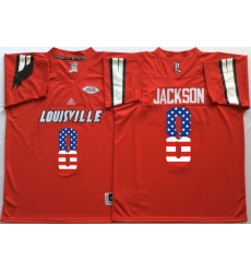Louisville Cardinals #8 Lamar Jackson Red USA Flag College Jersey