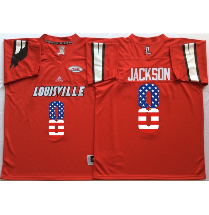Louisville Cardinals #8 Lamar Jackson Red USA Flag College Jersey