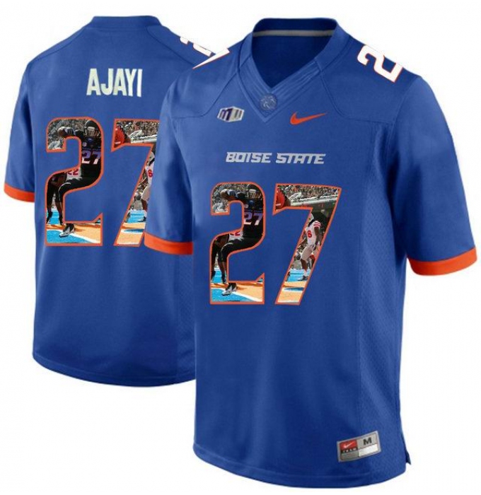 Boise State Broncos #27 Jay Ajayi Blue With Portrait Print College Football Jersey