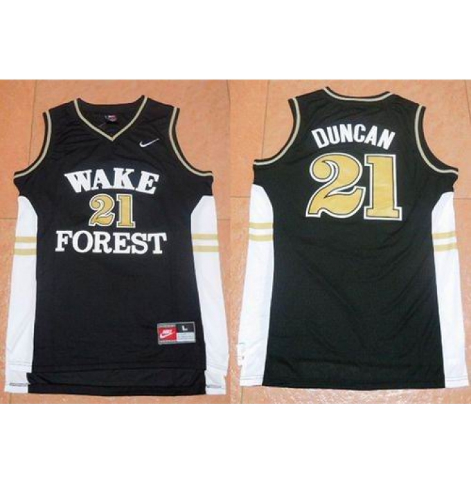 Wake Forest Demon Deacons #21 Tim Duncan Black Basketball Stitched NCAA Jersey