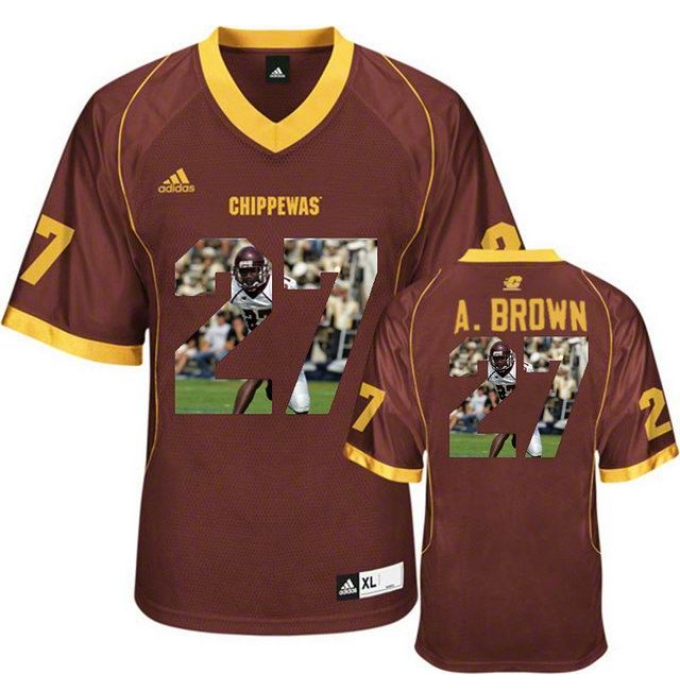 Central Michigan Chippewas #27 Antonio Brown Red With Portrait Print College Football Jersey2