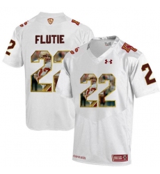 Boston College Eagles #22 Doug Flutie White With Portrait Print College Football Jersey2