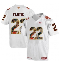 Boston College Eagles #22 Doug Flutie White With Portrait Print College Football Jersey