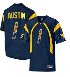 West Virginia Mountaineers #1 Tavon Austin Navy With Portrait Print College Football Jersey