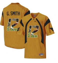 West Virginia Mountaineers #12 Geno Smith Gold With Portrait Print College Football Jersey