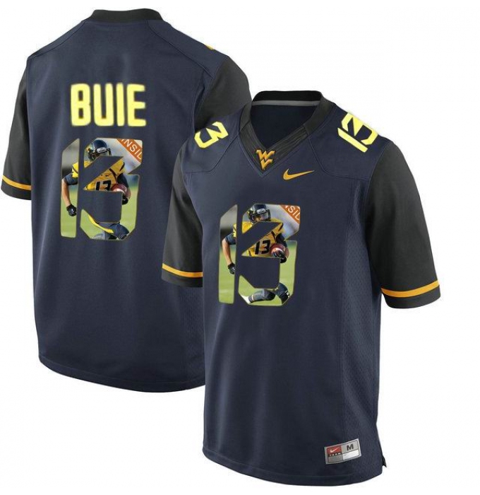 West Virginia Mountaineers #13 Andrew Buie Navy With Portrait Print College Football Jersey2