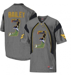 West Virginia Mountaineers #3 Stedman Bailey Gray With Portrait Print College Football Jersey