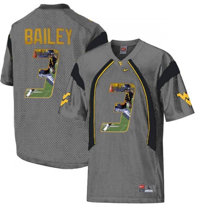 West Virginia Mountaineers #3 Stedman Bailey Gray With Portrait Print College Football Jersey
