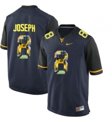 West Virginia Mountaineers #8 Karl Joseph Navy With Portrait Print College Football Jersey2