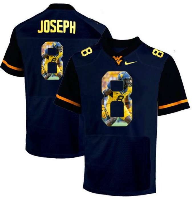 West Virginia Mountaineers #8 Karl Joseph Navy With Portrait Print College Football Jersey