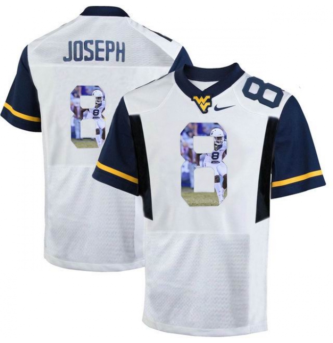 West Virginia Mountaineers #8 Karl Joseph White With Portrait Print College Football Jersey