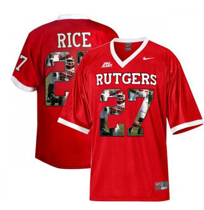 Rutgers Scarlet Knights #27 Ray Rice Big East Patch Red With Portrait Print College Football Jersey