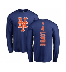 Baseball New York Mets #4 Jed Lowrie Royal Blue Backer Long Sleeve T-Shirt