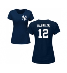 Baseball Women's New York Yankees #12 Troy Tulowitzki Navy Blue Name & Number T-Shirt