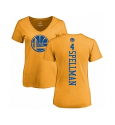 Basketball Women's Golden State Warriors #4 Omari Spellman Gold One Color Backer Slim-Fit V-Neck T-Shirt