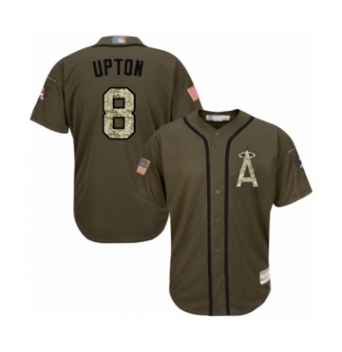 Youth Los Angeles Angels of Anaheim #8 Justin Upton Authentic Green Salute to Service Baseball Jersey