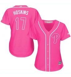 Women's Majestic Philadelphia Phillies #17 Rhys Hoskins Replica Pink Fashion Cool Base MLB Jersey