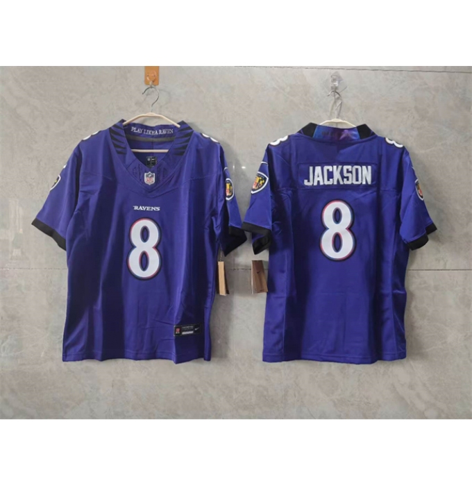 Women's Baltimore Ravens #8 Lamar Jackson Purple F.U.S.E. Vapor Football Jersey(Run Small)