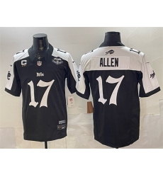 Men's Buffalo Bills #17 Josh Allen Black White 2025 F.U.S.E. 'Gothic Cold Front Edition' With Farewell & 4-Star C Vapor Limited Football Stitched Jersey