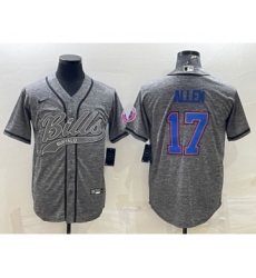 Men's Buffalo Bills #17 Josh Allen Gray With Patch Cool Base Stitched Baseball Jersey