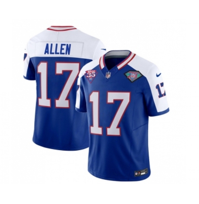 Men's Nike Buffalo Bills #17 Josh Allen Blue White 2023 F.U.S.E. 75th Anniversary Throwback Vapor Untouchable Limited Football Stitched Jersey