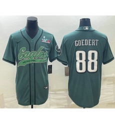 Men's Philadelphia Eagles #88 Dallas Goedert Green With Super Bowl LVII Patch Cool Base Stitched Baseball Jersey