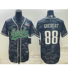 Men's Philadelphia Eagles #88 Dallas Goedert Grey Camo With Super Bowl LVII Patch Cool Base Stitched Baseball Jersey