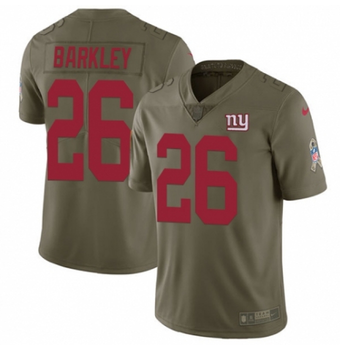 Men's Nike New York Giants #26 Saquon Barkley Limited Olive 2017 Salute to Service NFL Jersey