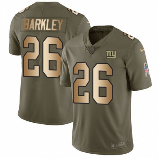 Men's Nike New York Giants #26 Saquon Barkley Limited Olive Gold 2017 ...