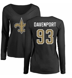 NFL Women's Nike New Orleans Saints #93 Marcus Davenport Black Name & Number Logo Slim Fit Long Sleeve T-Shirt
