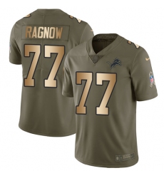 Men's Nike Detroit Lions #77 Frank Ragnow Limited Olive Gold Salute to Service NFL Jersey