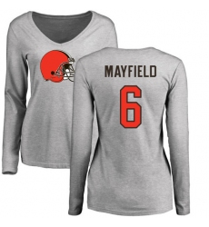 NFL Women's Nike Cleveland Browns #6 Baker Mayfield Ash Name & Number Logo Long Sleeve T-Shirt
