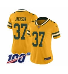 Women's Green Bay Packers #37 Josh Jackson Limited Gold Inverted Legend 100th Season Football Jersey