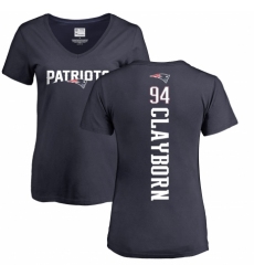 NFL Women's Nike New England Patriots #94 Adrian Clayborn Navy Blue Backer T-Shirt