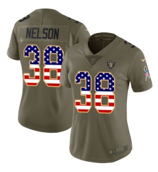 Women's Nike Oakland Raiders #38 Nick Nelson Limited Olive USA Flag 2017 Salute to Service NFL Jersey