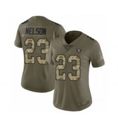 Women's Oakland Raiders #23 Nick Nelson Limited Olive Camo 2017 Salute to Service Football Jersey
