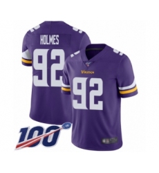 Men's Minnesota Vikings #92 Jalyn Holmes Purple Team Color Vapor Untouchable Limited Player 100th Season Football Jersey