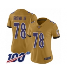 Women's Baltimore Ravens #78 Orlando Brown Jr. Limited Gold Inverted Legend 100th Season Football Jersey