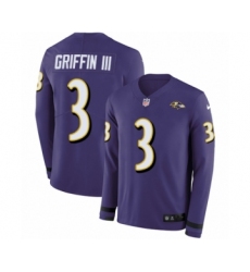 Men's Nike Baltimore Ravens #3 Robert Griffin III Limited Purple Therma Long Sleeve NFL Jersey