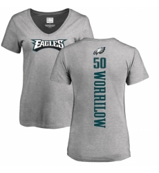 Women's Nike Philadelphia Eagles #50 Paul Worrilow Ash Backer V-Neck T-Shirt