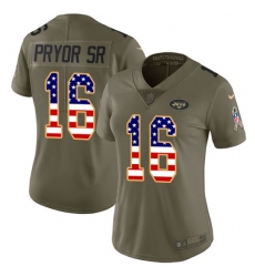 Women Nike New York Jets #16 Terrelle Pryor Sr. Limited Olive USA Flag 2017 Salute to Service NFL Jersey