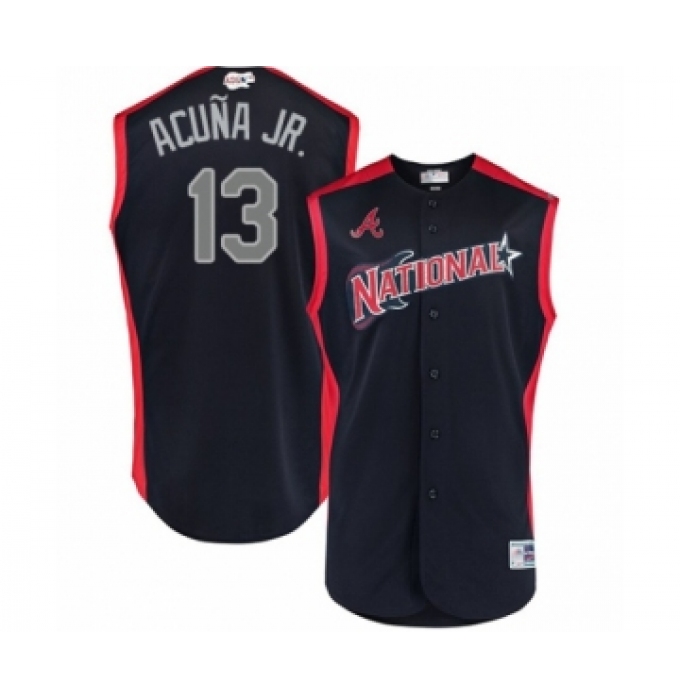 Men's Atlanta Braves #13 Ronald Acuna Jr. Authentic Navy Blue National League 2019 Baseball All-Star Jersey