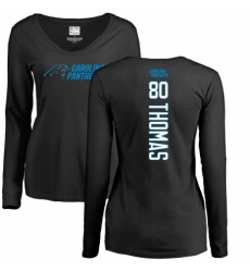 NFL Women's Nike Carolina Panthers #80 Ian Thomas Black Backer Slim Fit Long Sleeve T-Shirt