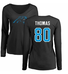 NFL Women's Nike Carolina Panthers #80 Ian Thomas Black Name & Number Logo Slim Fit Long Sleeve T-Shirt