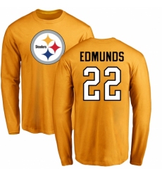 Nike Pittsburgh Steelers #22 Terrell Edmunds Gold Name & Number Logo Long Sleeve T-Shirt