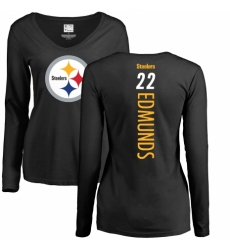 Women's Nike Pittsburgh Steelers #22 Terrell Edmunds Black Backer Slim Fit Long Sleeve T-Shirt