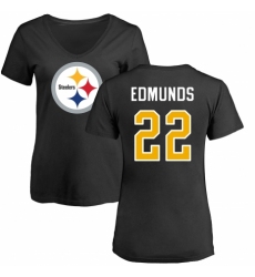 Women's Nike Pittsburgh Steelers #22 Terrell Edmunds Black Name & Number Logo Slim Fit T-Shirt