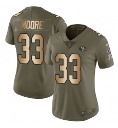 Women Nike San Francisco 49ers #33 Tarvarius Moore Limited Olive Gold 2017 Salute to Service NFL Jersey