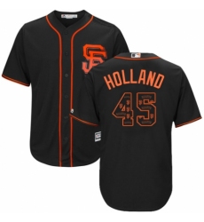 Men's Majestic San Francisco Giants #45 Derek Holland Authentic Black Team Logo Fashion Cool Base MLB Jersey